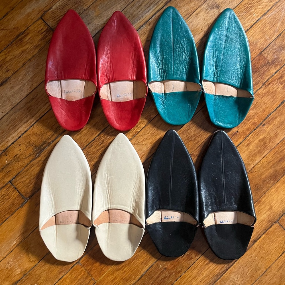 Handcrafted Leather Women's Slippers - Red, Teal, Cream, Black- brand new